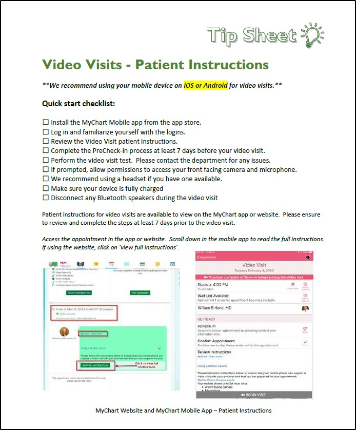 Figure 3 Telehealth Visit Tip Sheet